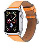 Small waist leather replacement strap for Apple Watch, compatible with various series and sizes, featuring a stylish orange design.
