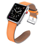 Small waist leather replacement strap for Apple Watch, orange color, compatible with Series 7, 6, SE, 5, 4.