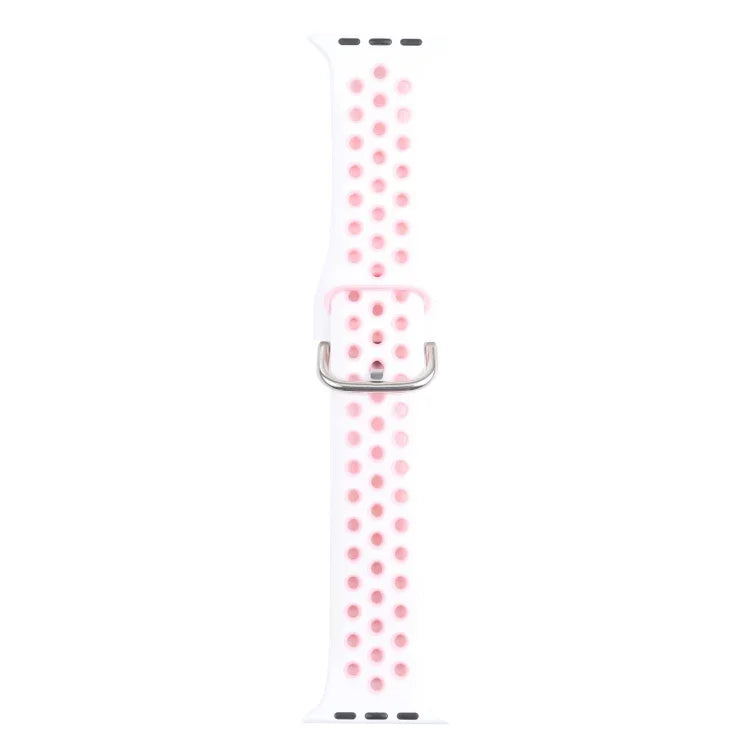 Metal Buckle Silicone Replacement Watchband For Apple Watch Series, 7 41mm / 6 & SE & 5 & 4 40mm / 3 & 2 & 1 38mm, 7 45mm / 6 & SE & 5 & 4 44mm / 3 & 2 & 1 42mm