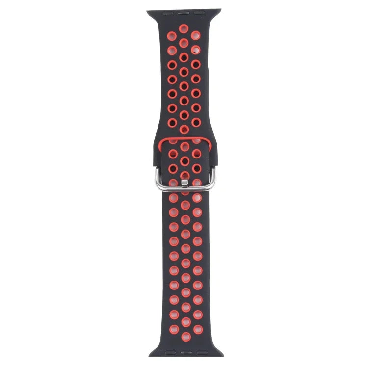 Metal Buckle Silicone Replacement Watchband For Apple Watch Series, 7 41mm / 6 & SE & 5 & 4 40mm / 3 & 2 & 1 38mm, 7 45mm / 6 & SE & 5 & 4 44mm / 3 & 2 & 1 42mm