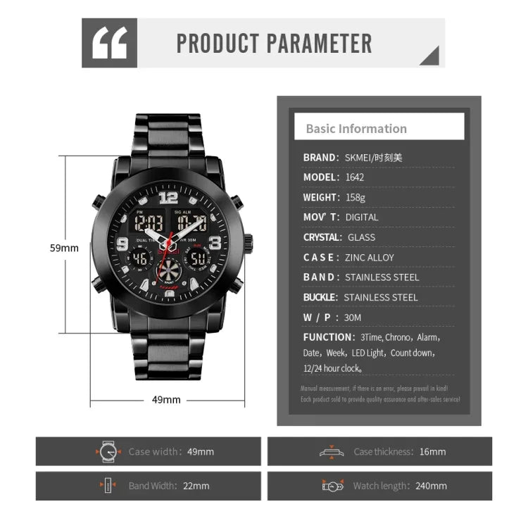 SKMEI 1642 Three-time Display Luminous Electronic Watch, Support Alarm Clock