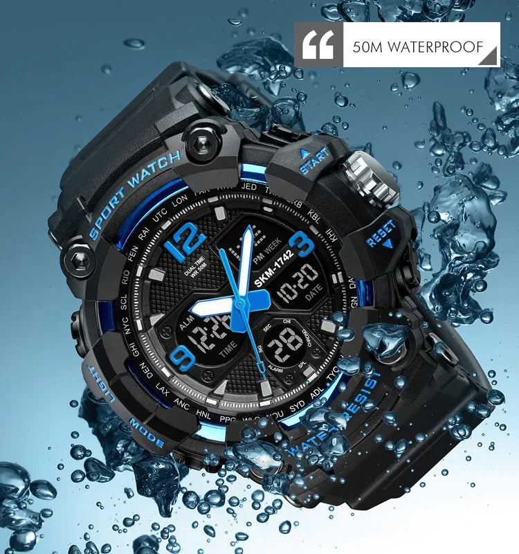 SKMEI 1742 Four-screen LED Digital Display Luminous Sports Shockproof Electronic Watch for Men