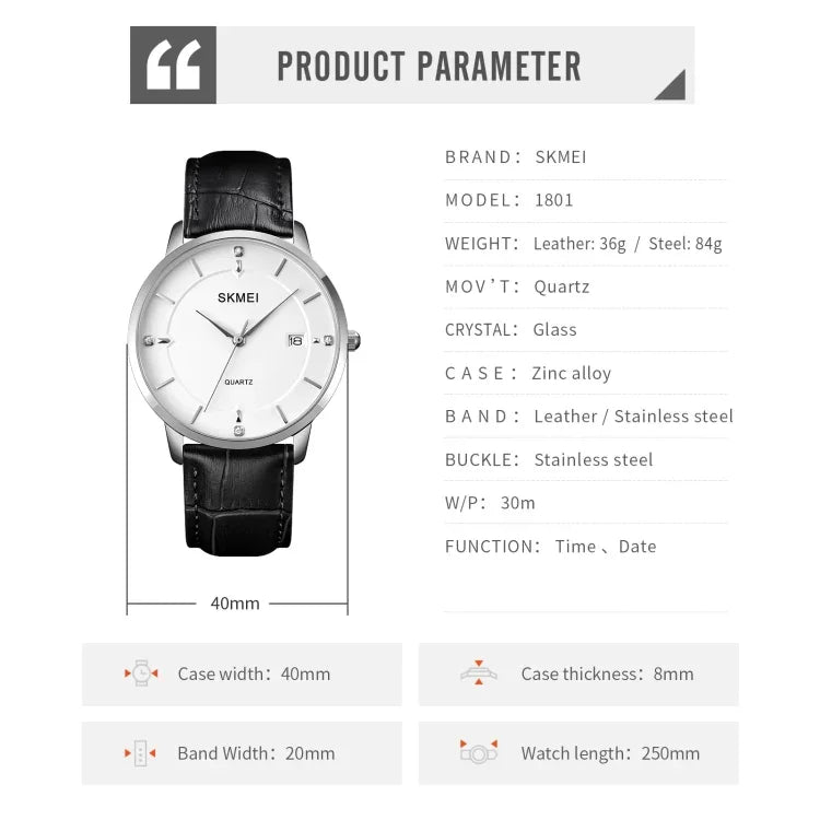 SKMEI 1801 Men Casual Calendar Quartz Watch