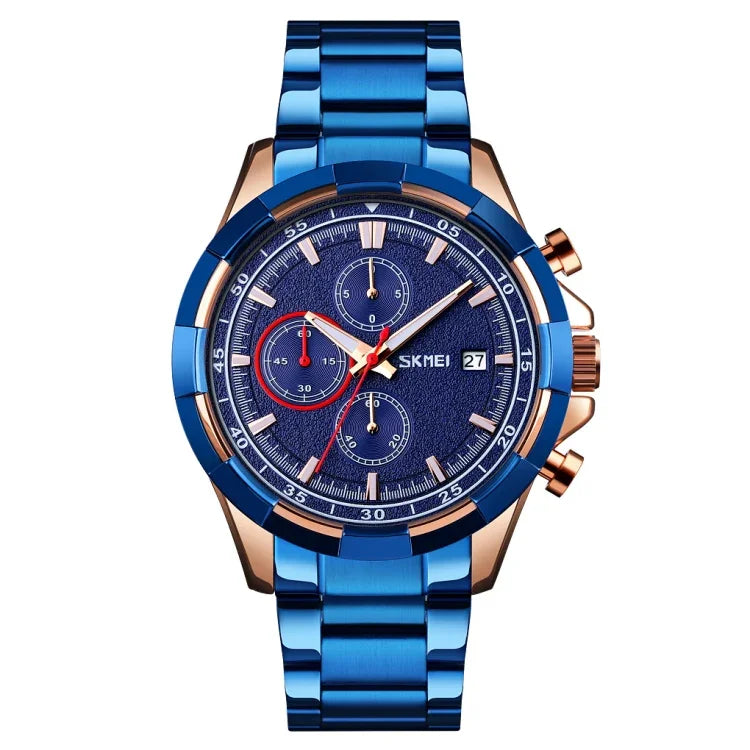 SKMEI 9192 Men Calendar Timing Stainless Steel Belt Luminous Quartz Watch