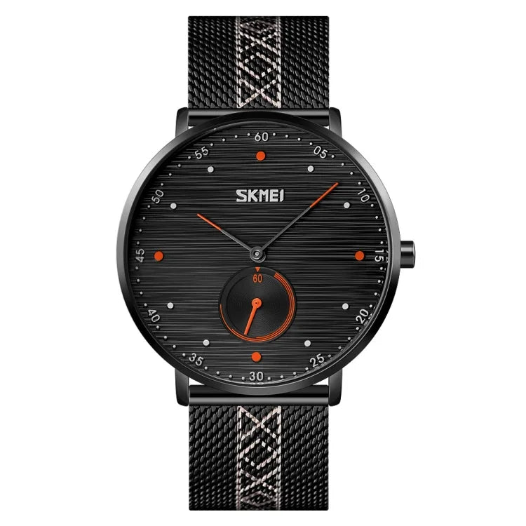 SKMEI 9218 Men Horizontal Striped Arabic Numeral Dial Mesh Belt Quartz Watch