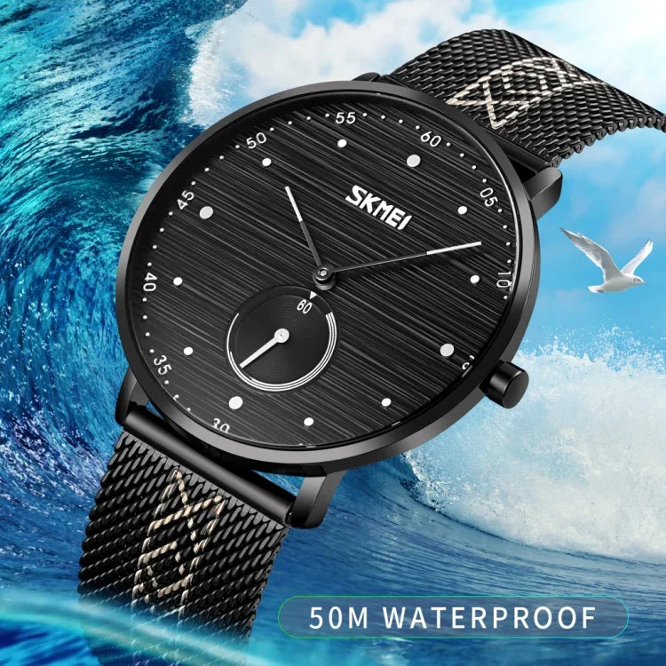 SKMEI 9218 Men Horizontal Striped Arabic Numeral Dial Mesh Belt Quartz Watch