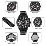 SKMEI 9241 Men Calendar Stopwatch Stainless Steel Strap Quartz Watch