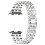 Five-beads Diamond Steel Replacement Strap Watchband For Apple Watch Series, 7 41mm / 6 & SE & 5 & 4 40mm / 3 & 2 & 1 38mm, 7 45mm / 6 & SE & 5 & 4 44mm / 3 & 2 & 1 42mm