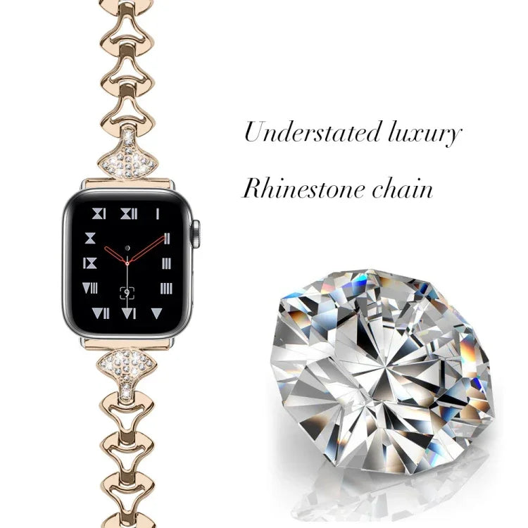 Sector Shape Diamond Metal Replacement Strap Watchband For Apple Watch Series, 7 41mm / 6 & SE & 5 & 4 40mm / 3 & 2 & 1 38mm, 7 45mm / 6 & SE & 5 & 4 44mm / 3 & 2 & 1 42mm
