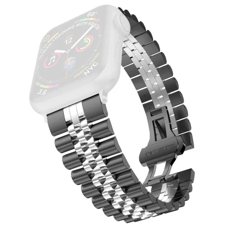 Women Five Beads Stainless Steel Replacement Watchband Width: 20mm  For Apple Watch Series, 7 45mm / 6 & SE & 5 & 4 44mm / 3 & 2 & 1 42mm, 7 41mm / 6 & SE & 5 & 4 40mm / 3 & 2 & 1 38mm