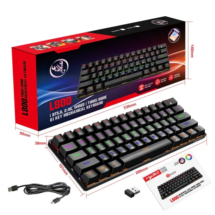 HXSJ L800 61 Keys Bluetooth 5.0 / 2.4G Wireless / Type-C Wired Three Modes Blue Shaft Mechanical Keyboard
