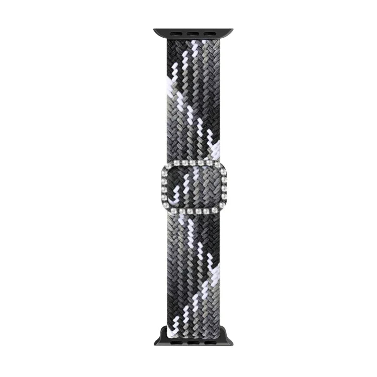 Adjustable Nylon Braided Elasticity Diamond Buckle Replacement Strap Watchband For Apple Watch Series, 7 & 6 & SE & 5 & 4 40mm/3 & 2 & 1 38mm, 7 & 6 & SE & 5 & 4 44mm/3 & 2 & 1 42mm