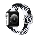 Adjustable Nylon Braided Elasticity Diamond Buckle Replacement Strap Watchband For Apple Watch Series, 7 & 6 & SE & 5 & 4 40mm/3 & 2 & 1 38mm, 7 & 6 & SE & 5 & 4 44mm/3 & 2 & 1 42mm