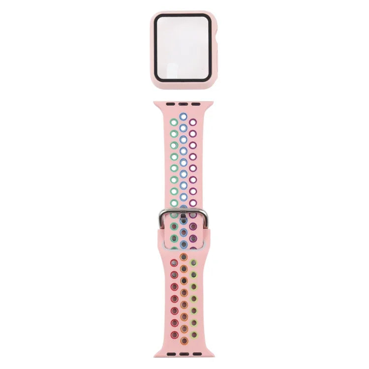 Silicone Replacement Strap Watchband + Protective Case with Screen Protector Set For Apple Watch Series, 3 & 2 & 1 42mm, For Apple Watch Series 6 / 5 / 4 / Watch SE 44mm