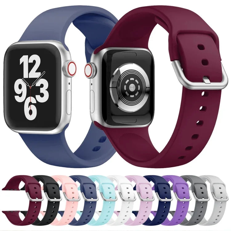 Single-color Silicone Buckle Replacement Strap Watchband For Apple Watch Series, 7 41mm / 6 & SE & 5 & 4 40mm / 3 & 2 & 1 38mm, 7 45mm / 6 & SE & 5 & 4 44mm / 3 & 2 & 1 42mm