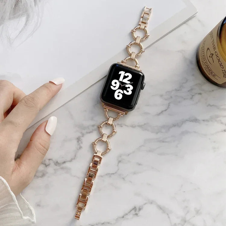 O-shaped Chain Metal Replacement Strap Watchband For Apple Watch Series, 7 41mm/6&SE&5&4 40mm/3&2&1 38mm, 7 45mm/6&SE&5&4 44mm/3&2&1 42mm