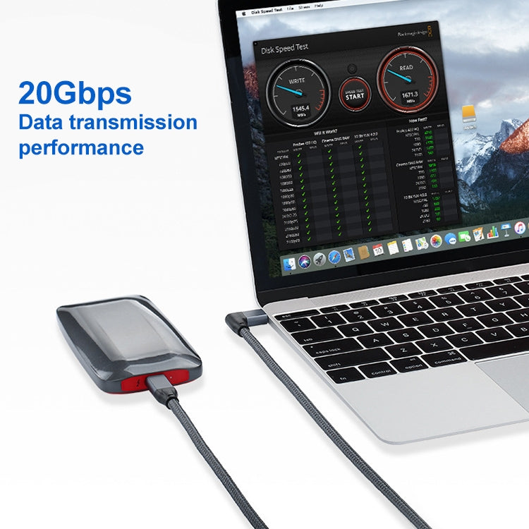 100W USB-C / Type-C Elbow to USB-C / Type-C Male Full-function Data Cable with E-mark, 0.5m, 1m, 1.5m