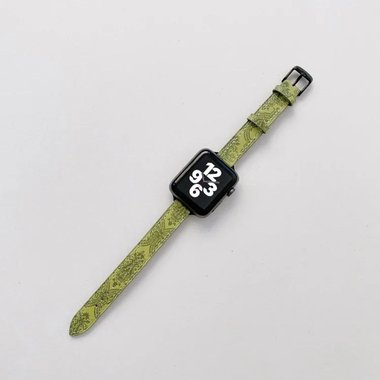 Small Slim Ethnic Leather Replacement Wrist Strap Watchband For Apple Watch Series, 7 41mm / 6&SE&5&4 40mm / 3&2&1 38mm, 7 45mm / 6&SE&5&4 44mm / 3&2&1 42mm