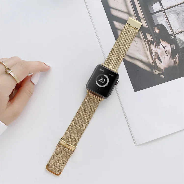 V-shaped Buckle Straight Steel Replacement Strap Watchband For Apple Watch Series, 7 41mm / 6&SE&5&4 40mm / 3&2&1 38mm, 7 45mm / 6&SE&5&4 44mm / 3&2&1 42mm