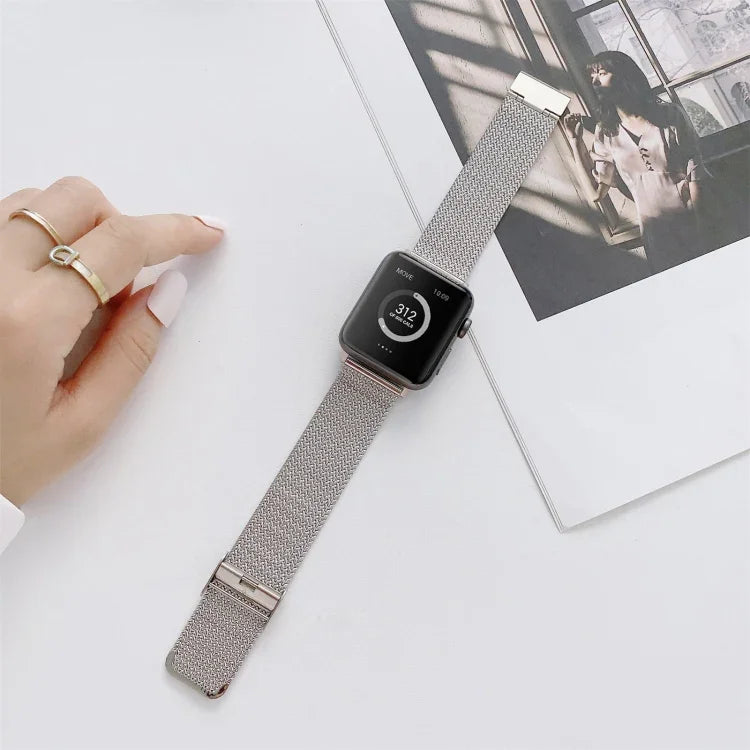 V-shaped Buckle Straight Steel Replacement Strap Watchband For Apple Watch Series, 7 41mm / 6&SE&5&4 40mm / 3&2&1 38mm, 7 45mm / 6&SE&5&4 44mm / 3&2&1 42mm