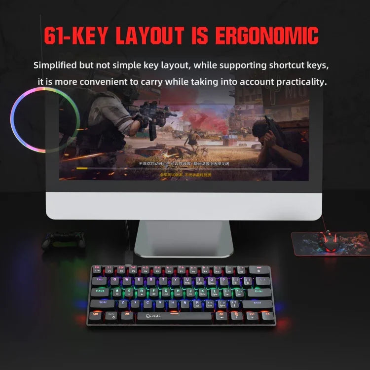 HXSJ V900 61 Keys Cool Lighting Effect Mechanical Wired Keyboard, Black, White