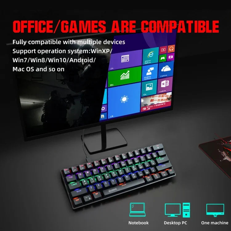 HXSJ V900 61 Keys Cool Lighting Effect Mechanical Wired Keyboard, Black, White