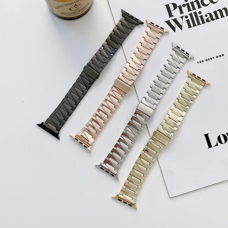 Lightning Shape Stainless Steel Replacement Watchband For Apple Watch Series, 7 41mm / 6&SE&5&4 40mm / 3&2&1 38mm, 7 45mm / 6&SE&5&4 44mm / 3&2&1 42mm