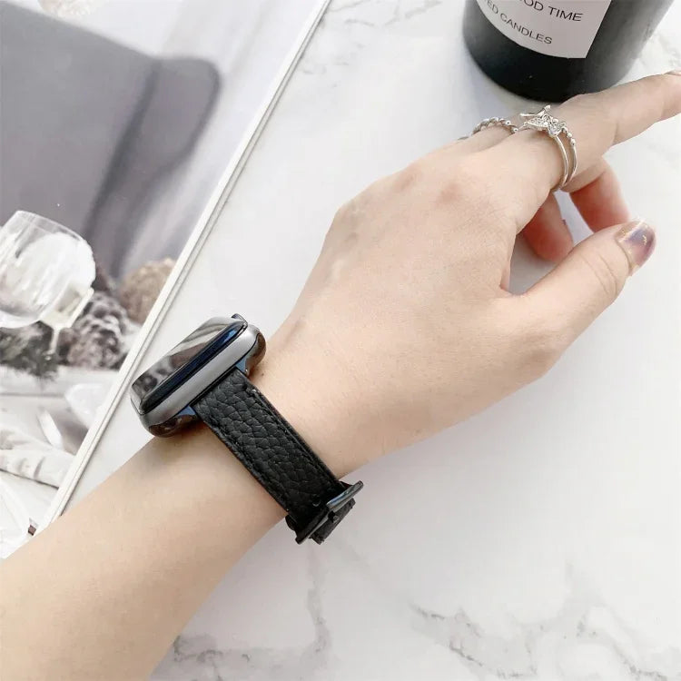 Litchi Texture Slimming Strap Watchband For Apple Watch Series, 7 41mm / 6&SE&5&4 40mm / 3&2&1 38mm, 7 45mm / 6&SE&5&4 44mm / 3&2&1 42mm