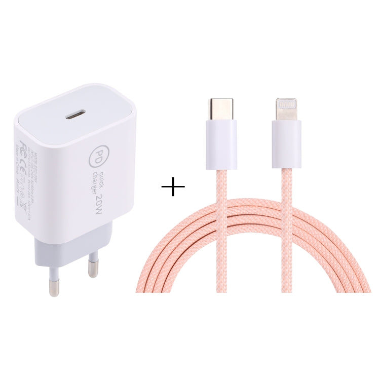 SDC-20W PD USB-C / Type-C Travel Charger + 1m 12W USB-C / Type-C to 8 Pin Data Cable Set,, EU Plug, US Plug