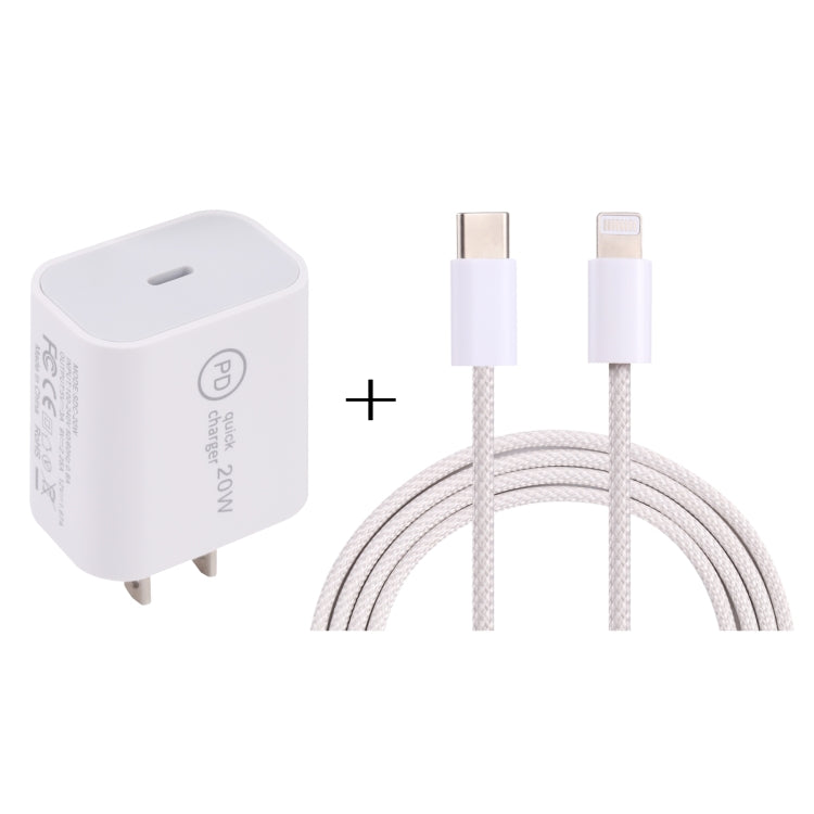 SDC-20W PD USB-C / Type-C Travel Charger + 1m 12W USB-C / Type-C to 8 Pin Data Cable Set,, EU Plug, US Plug
