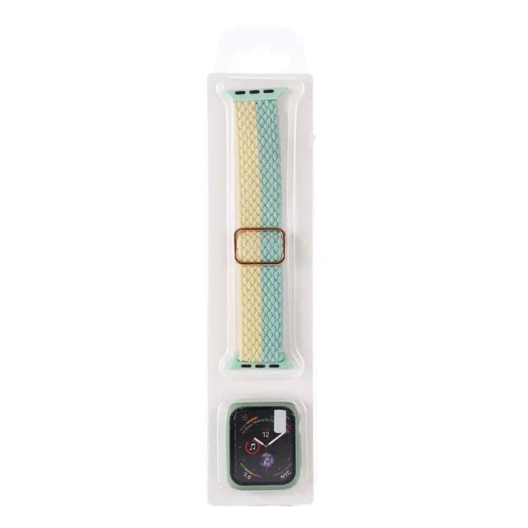 Adjustable Striped Woven Nylon Watchband + Watch Case Set For Apple Watch Series, 7 41mm/6&SE&5&4 40mm/3&2&1 38mm, 7 45mm/6&SE&5&4 44mm/3&2&1 42mm