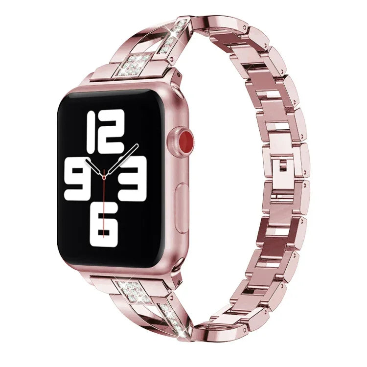 Diamond Encrusted Stainless Steel Strap Watchband For Apple Watch Series, 7 41mm / 6&SE&5&4 40mm / 3&2&1 38mm, 7 45mm / 6&SE&5&4 44mm / 3&2&1 42mm