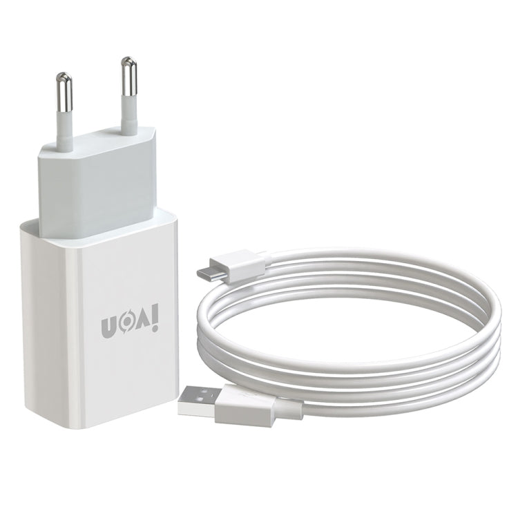 IVON AD-33 2 in 1 2.1A Single USB Port Travel Charger + 1m USB to USB-C / Type-C Data Cable Set,, EU Plug, US Plug