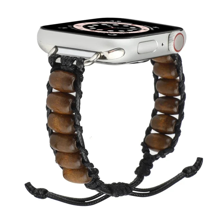 Wooden Bead Watchband For Apple Watch Series, 7 41mm / 6&SE&5&4 40mm / 3&2&1 38mm, 7 45mm / 6&SE&5&4 44mm / 3&2&1 42mm