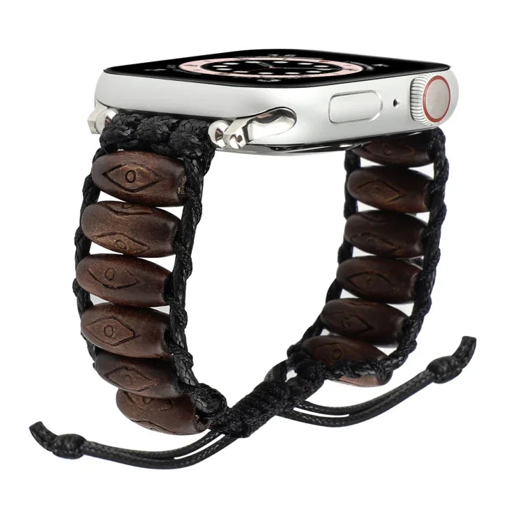 Wooden Bead Watchband For Apple Watch Series, 7 41mm / 6&SE&5&4 40mm / 3&2&1 38mm, 7 45mm / 6&SE&5&4 44mm / 3&2&1 42mm