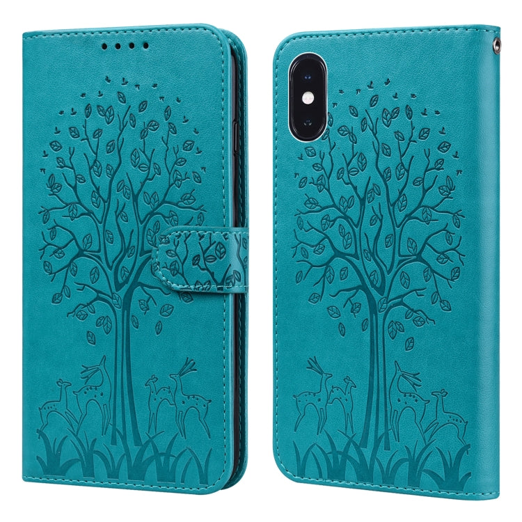 Tree & Deer Pattern Pressed Printing Horizontal Flip Leather Phone Case, For iPhone 13, For iPhone X / XS, For iPhone XR