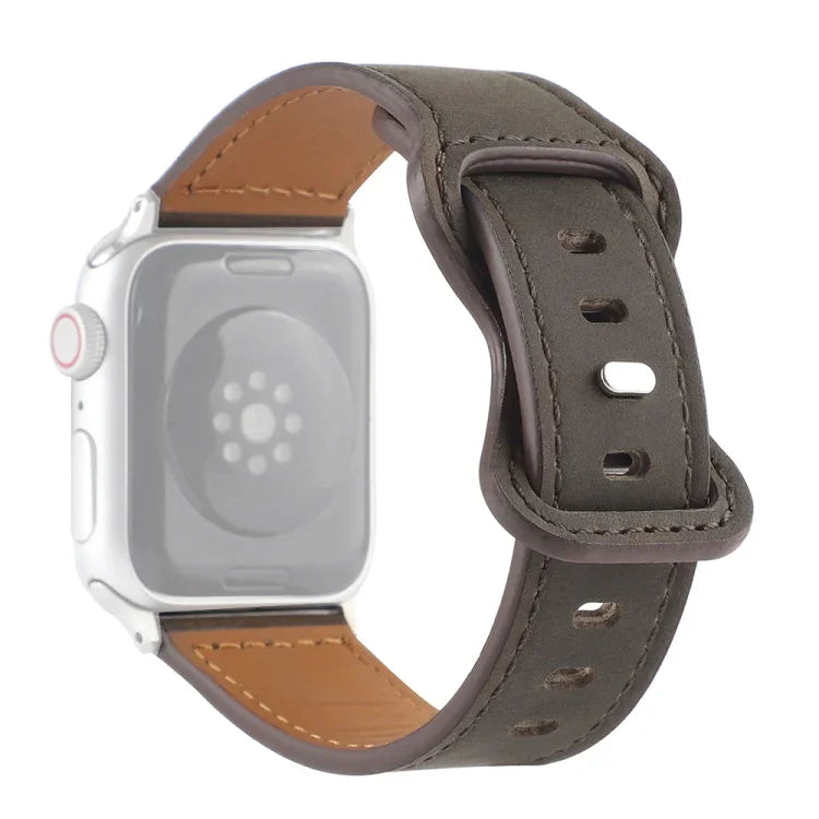 Crazy Horse Leather Butterfly Buckle Watchband For Apple Watch Series, 7 41mm / 6&SE&5&4 40mm / 3&2&1 38mm, 7 45mm / 6&SE&5&4 44mm / 3&2&1 42mm