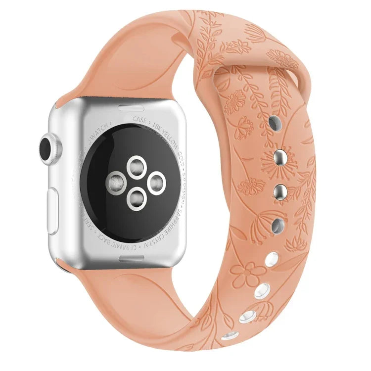 Butterflies Love Flower Embossing Silicone Watchband For Apple Watch Series, 7 41mm / 6&SE&5&4 40mm / 3&2&1 38mm