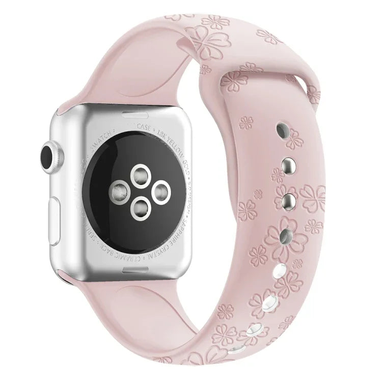 Four-leaf Clover Embossing Silicone Watchband For Apple Watch Series, 7 45mm / 6&SE&5&4 44mm / 3&2&1 42mm, 7 41mm / 6&SE&5&4 40mm / 3&2&1 38mm