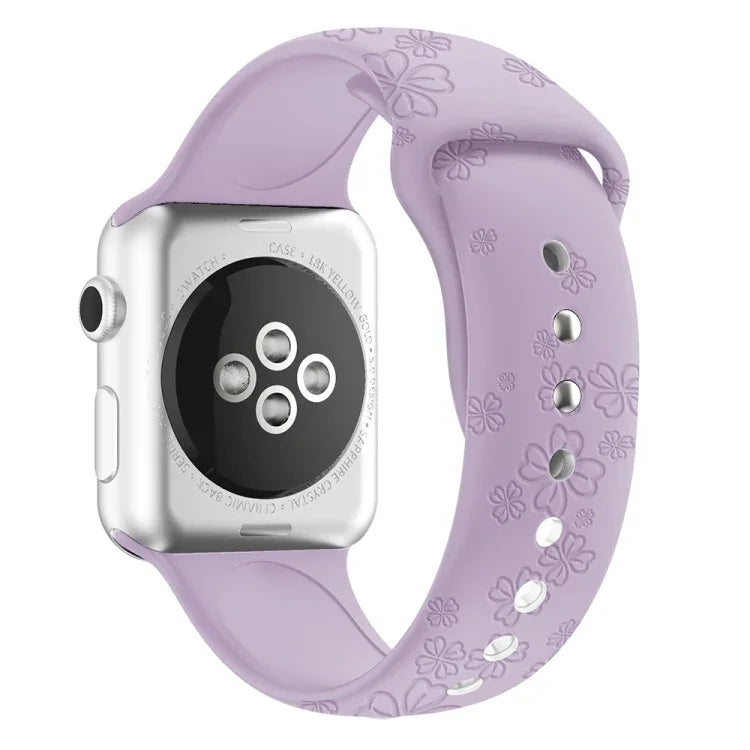 Four-leaf Clover Embossing Silicone Watchband For Apple Watch Series, 7 45mm / 6&SE&5&4 44mm / 3&2&1 42mm, 7 41mm / 6&SE&5&4 40mm / 3&2&1 38mm