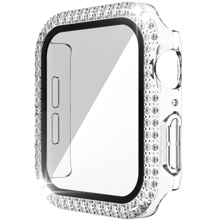 Double-Row Diamond PC+Tempered Glass Watch Case For Apple Watch Series, 6&SE&5&4 40mm, 6&SE&5&4 44mm, 6&SE&5&4 40mm / 3&2&1 38mm