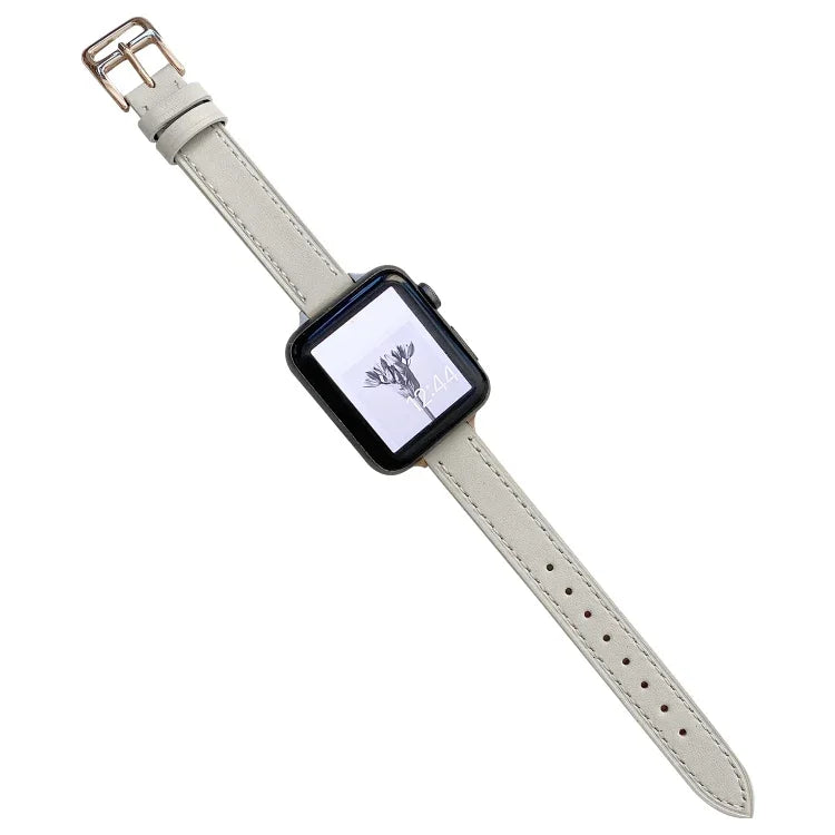 Plain Leather Watchband For Apple Watch Series, 7 41mm / 6&SE&5&4 40mm / 3&2&1 38mm, 7 45mm / 6&SE&5&4 44mm / 3&2&1 42mm