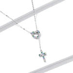 S925 Sterling Silver Heart Cross Women Nacklace Jewelry, Heart Cross