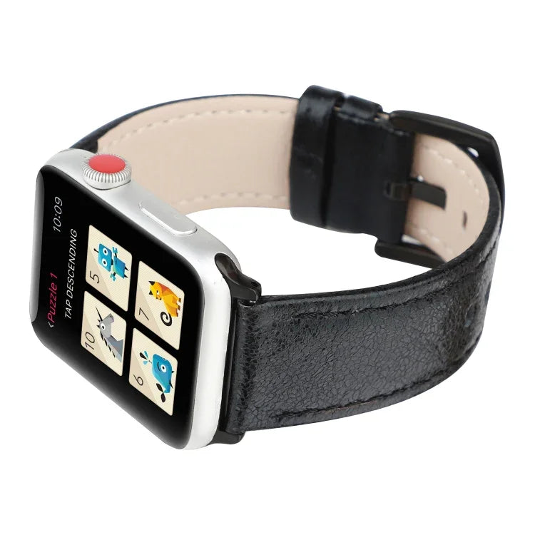 Glitter Genuine Leather Watch Band For Apple Watch Series, 7 41mm / 6&SE&5&4 40mm / 3&2&1 38mm, 7 45mm / 6&SE&5&4 44mm / 3&2&1 42mm