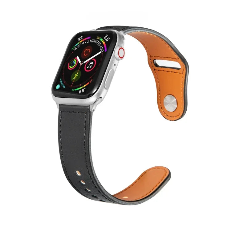 Nail Silver Buckle Leather Watch Band For Apple Watch Series, 7 41mm / 6&SE&5&4 40mm / 3&2&1 38mm, 7 45mm / 6&SE&5&4 44mm / 3&2&1 42mm
