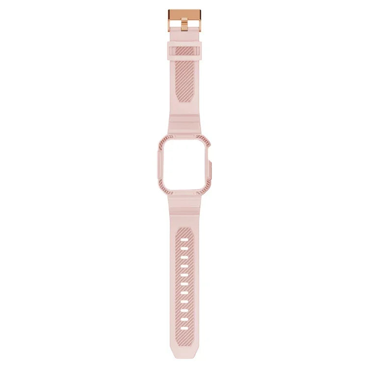 Integrated Carbon Fiber Pattern Silicone Watch Band For Apple Watch Series, 7 41mm / 6&SE&5&4 40mm / 3&2&1 38mm, 7 45mm / 6&SE&5&4 44mm / 3&2&1 42mm