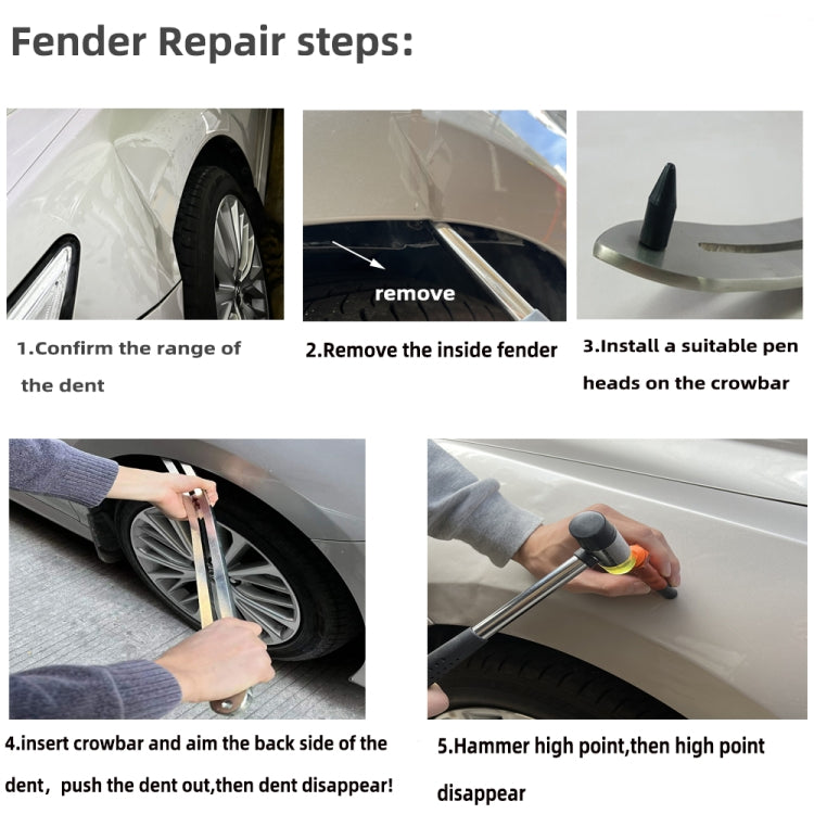 N7 12 in 1 Car Paintless Dent Removal Fender Damage Repair Puller Lifter Arc Crowbar Tools Hook Rods kit, 12 in 1