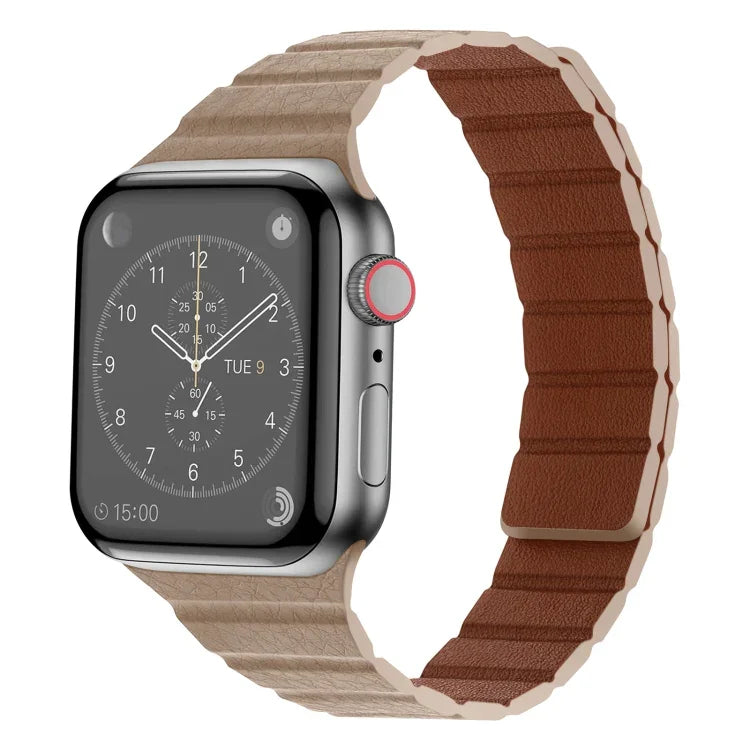 Strong Magnetic Leather Watch Band For Apple Watch Series, 7 41mm / 6&SE&5&4 40mm / 3&2&1 38mm, 7 45mm / 6&SE&5&4 44mm / 3&2&1 42mm