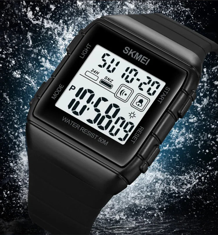 SKMEI 1960 Stainless Steel Buckle Silicone Strap Waterproof Electronic Watch, 1960 Black Gold, 1960 Black and White Machine, 1960 Black and Black Machine, 1960 Blue