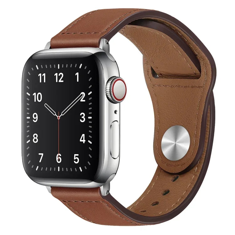 PU Leather Silver Buckle Watch Band For Apple Watch Series, 7 45mm / 6&SE&5&4 44mm / 3&2&1 42mm, 7 41mm / 6&SE&5&4 40mm / 3&2&1 38mm
